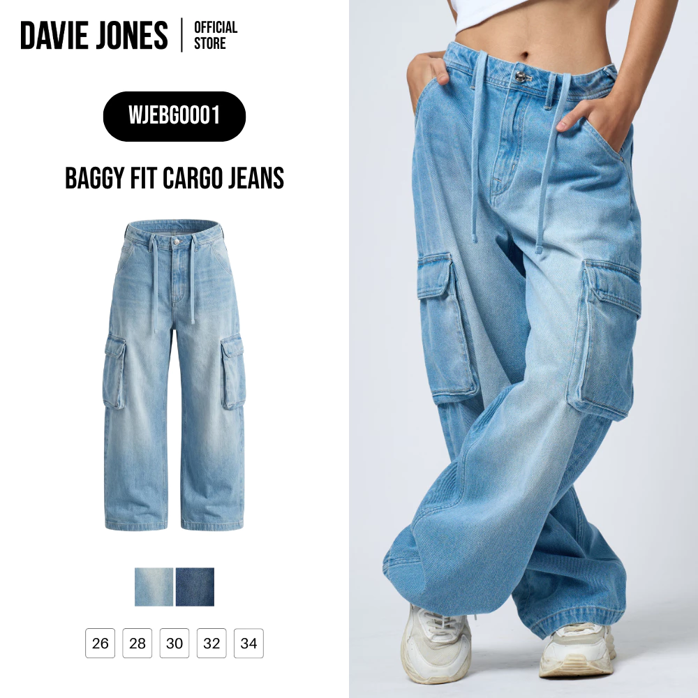 DAVIE JONES [BE FEARLESS] กางเกงยีนส์ Baggy Fit Jeans สีน้ำเงินอ่อน กรม BG0001