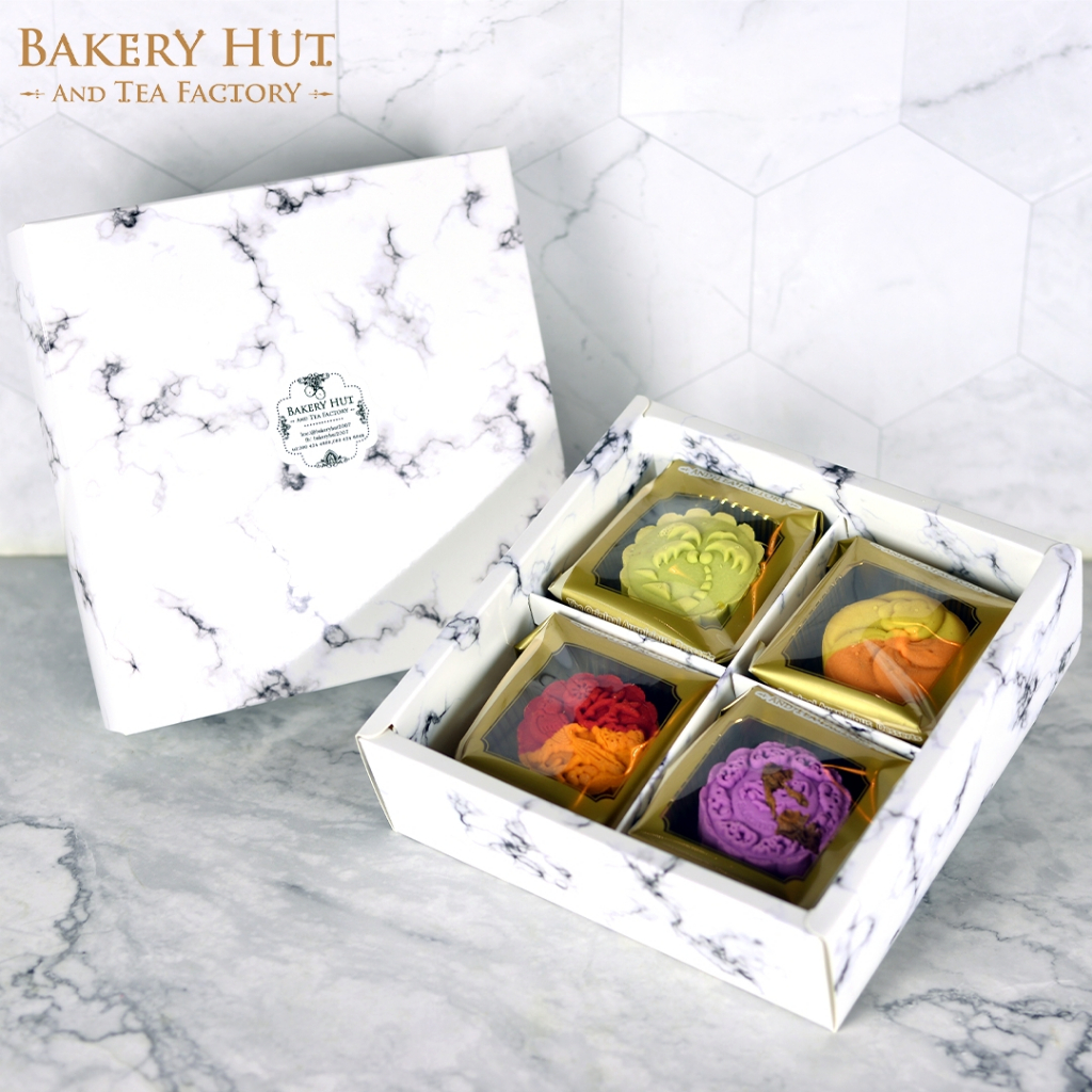 SB10 Bakery Hut ขนมไหว้พระจันทร์ เซตกล่องลายหินอ่อน 4 ชิ้นเล็ก เบเกอรี่ฮัท