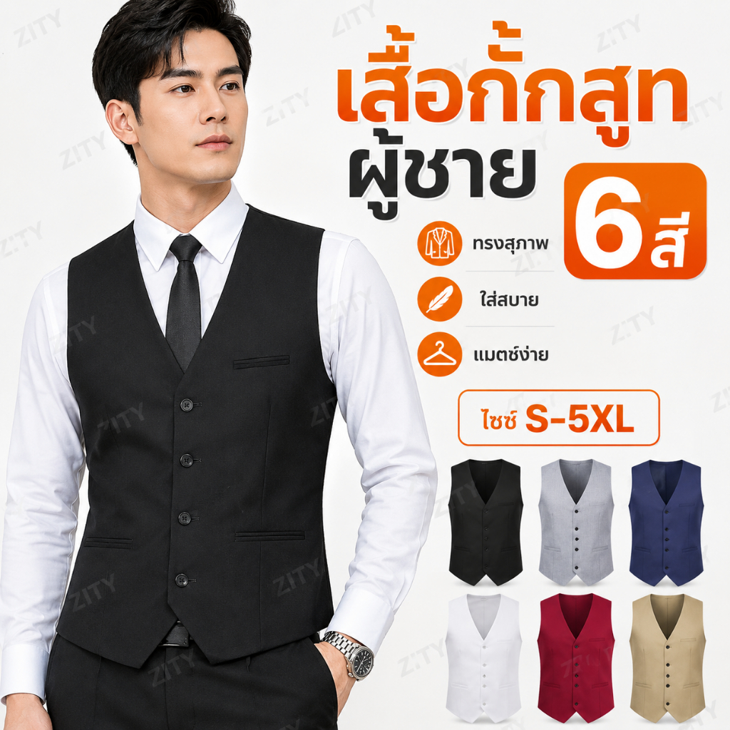 ZITY คุณภาพดีกระเป๋าเก็บของ ที่ทันสมัย และสะดวกสบาย เสื้อกั๊กผู้ชายเสื้อกั๊กหลายกระเป๋า