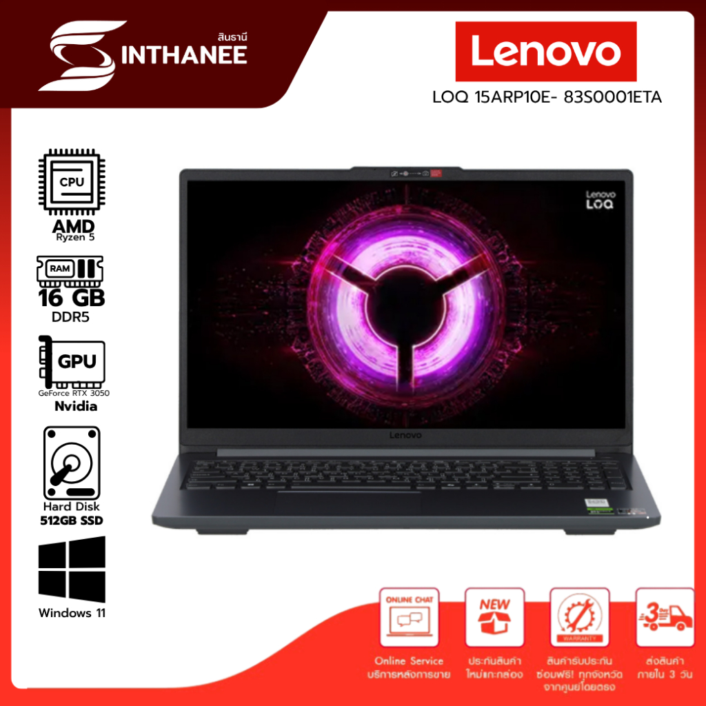 Sinthanee โน้ตบุ๊ค LENOVO รุ่น LOQ 15ARP10E-83S0001ETA