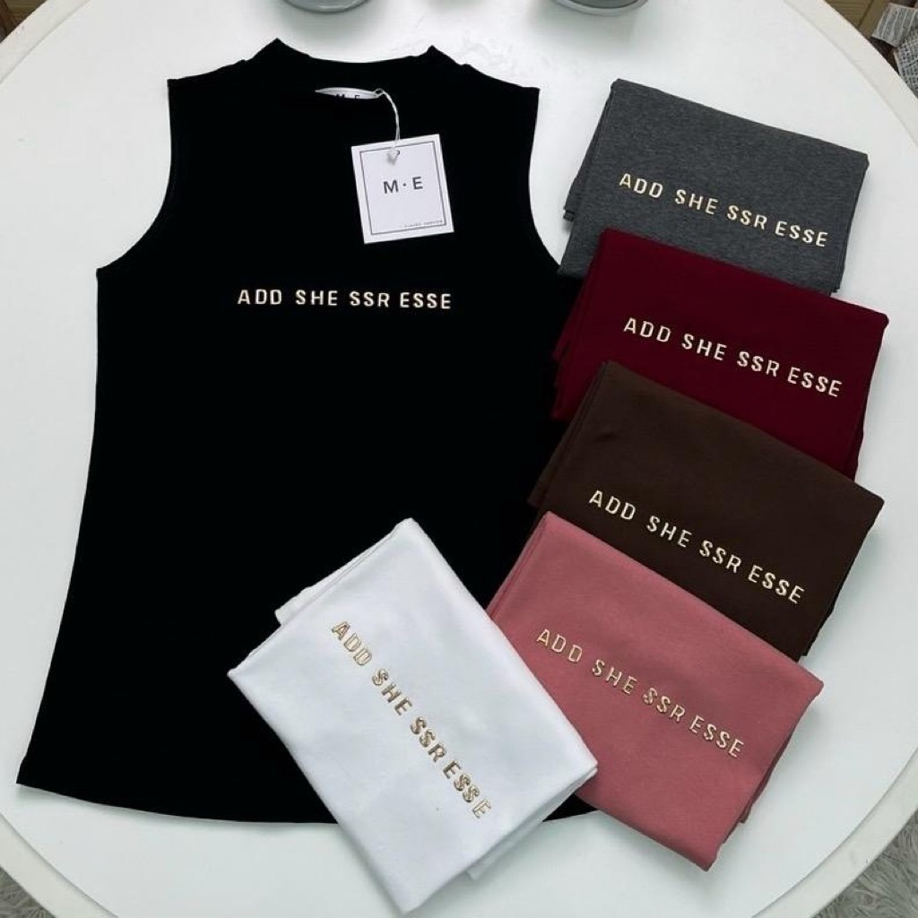 เสื้อยืดป้ายME แขนกุดลาย ADD SHE SSR ESSE