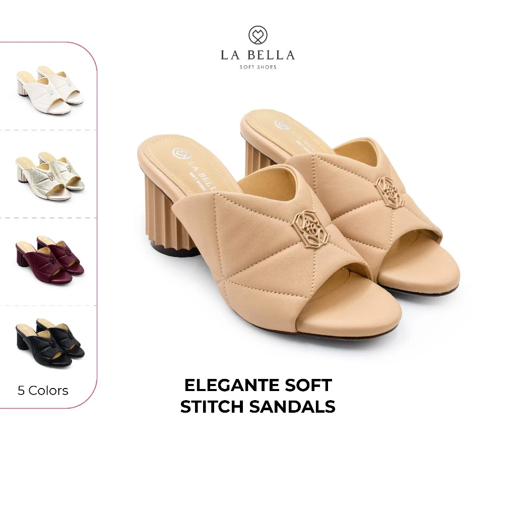 LA BELLA รองเท้าส้นสูงเปิดส้นหนังแกะ รุ่น ELEGANTE SOFT STITCH SANDALS 5 สี