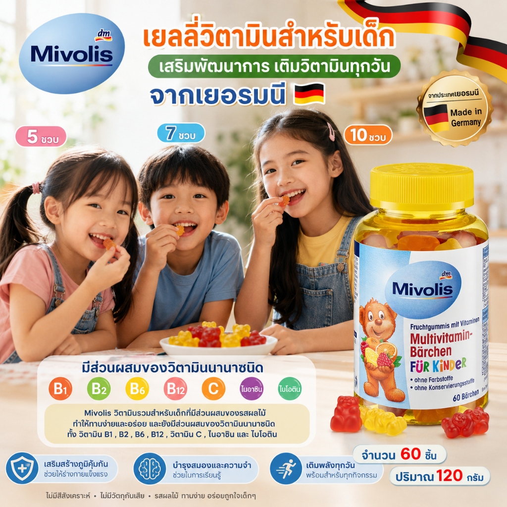 ล็อตใหม่ล่าสุด❗️Exp: 02/2028 🇩🇪 Mivolis วิตามินรวมเยลลี่หมี 🐻 เยลลี่วิตามิน เยลลี่ สำหรับเด็ก จากเยอรมัน