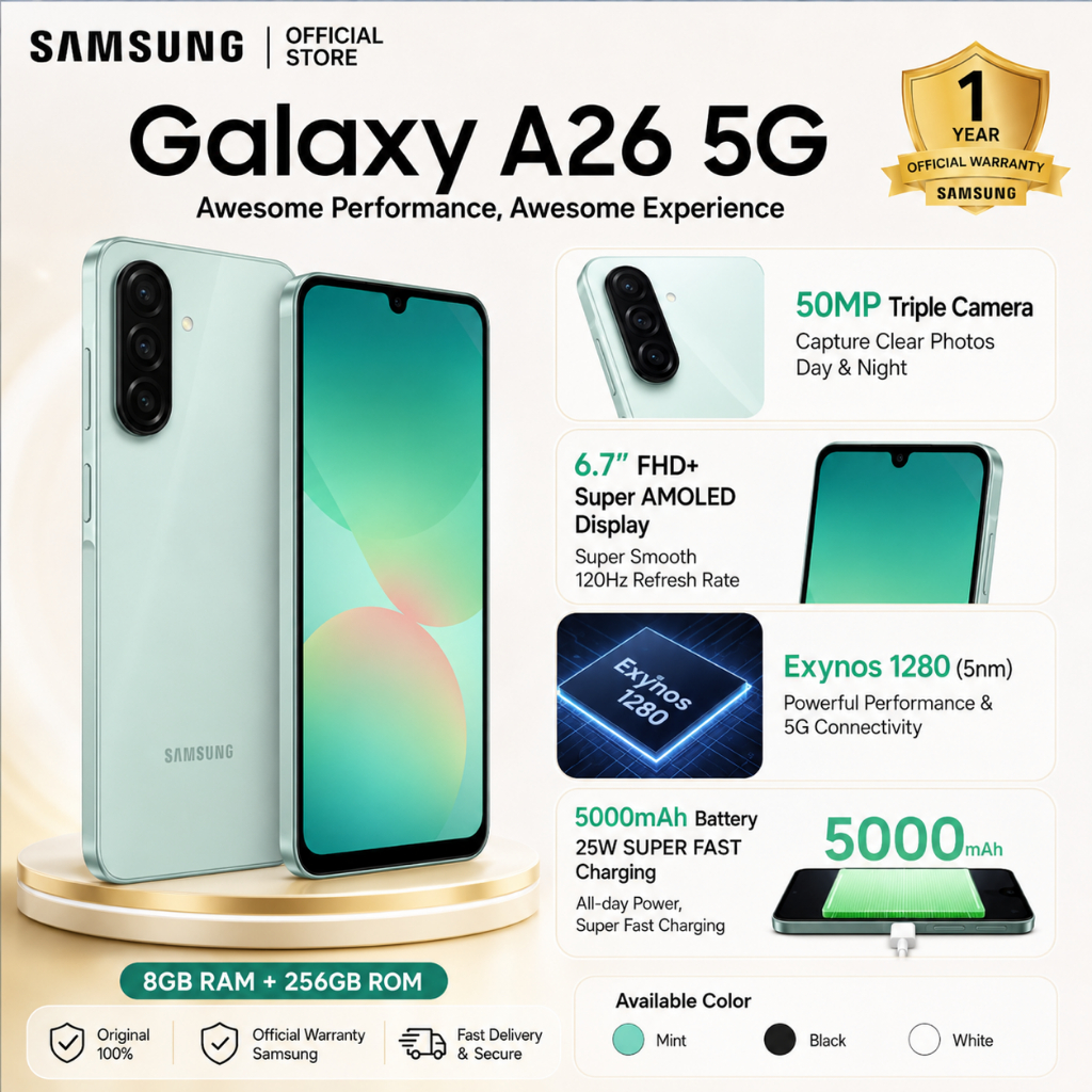 🔥Galaxy A26 5G🔥 | RAM 8GB ROM 256GB | จอใหญ่ AMOLED | แบตอึด 5000mAh | เล่นเกมลื่น | ส่งฟรี