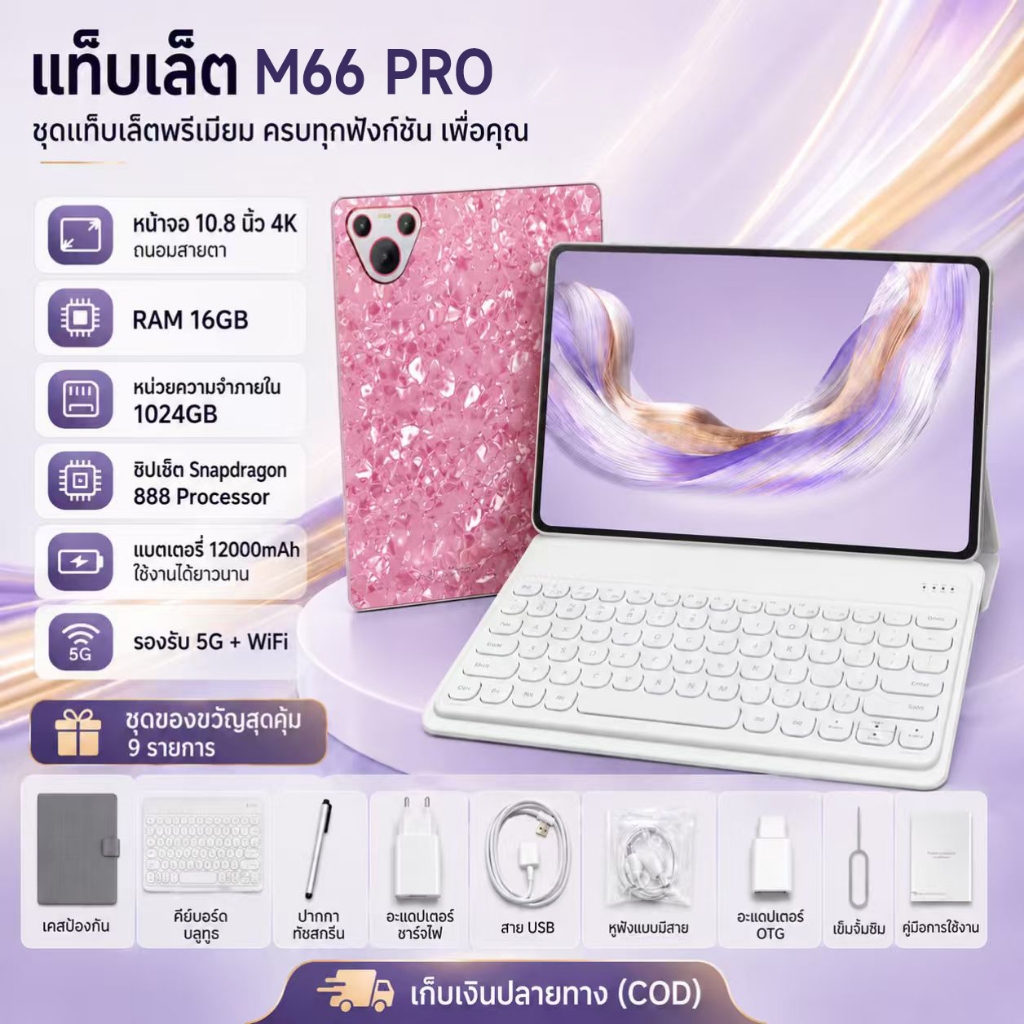 【รับประกัน 5 ป】OPP0 แท็บเล็ต รองรับซิม 2026 Tablet 16GB+1024GB 12นิ้ว for work games Android 14
