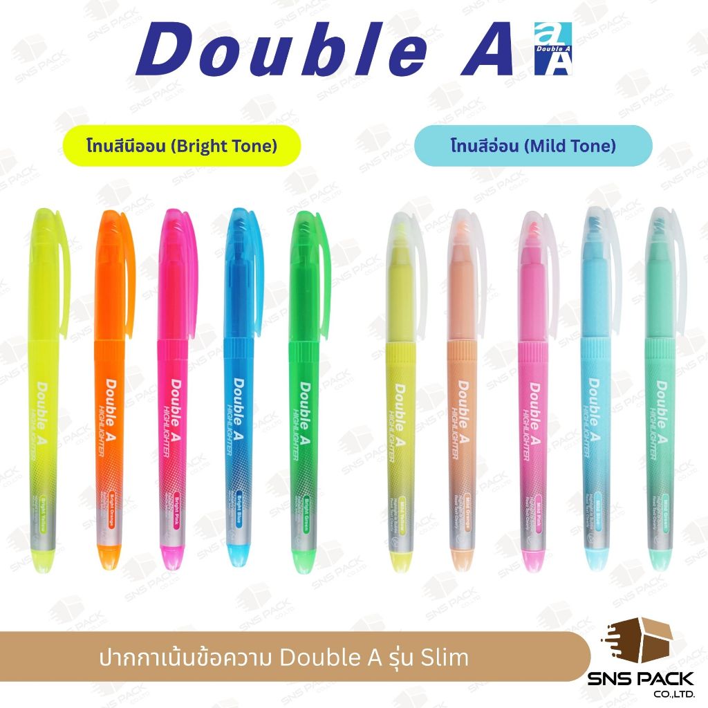 ปากกาเน้นข้อความ Double A รุ่น Slim โทนสี Bright / Mild