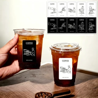[พร้อมส่ง🇹🇭]🖤 สติ๊กเกอร์ติดแก้วกาแฟ Coffeeสติกเกอร์ (500ดวง.4x6.5ซ.ม) สีดำ-ขาว สติกเกอร์ฉลากสินค้า กันน้ำ100% X.2