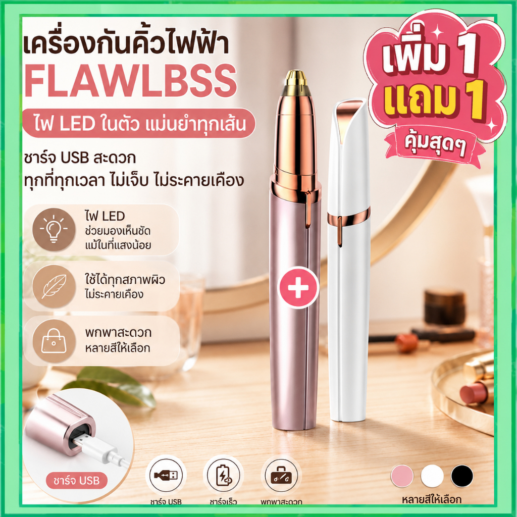 [1 แถม 1] USB ชาร์จไฟฟ้าโกนหนวดคิ้วป้องกันคิ้วเกาหลีแฟชั่นคิ้วตกแต่งใช้งานง่าย