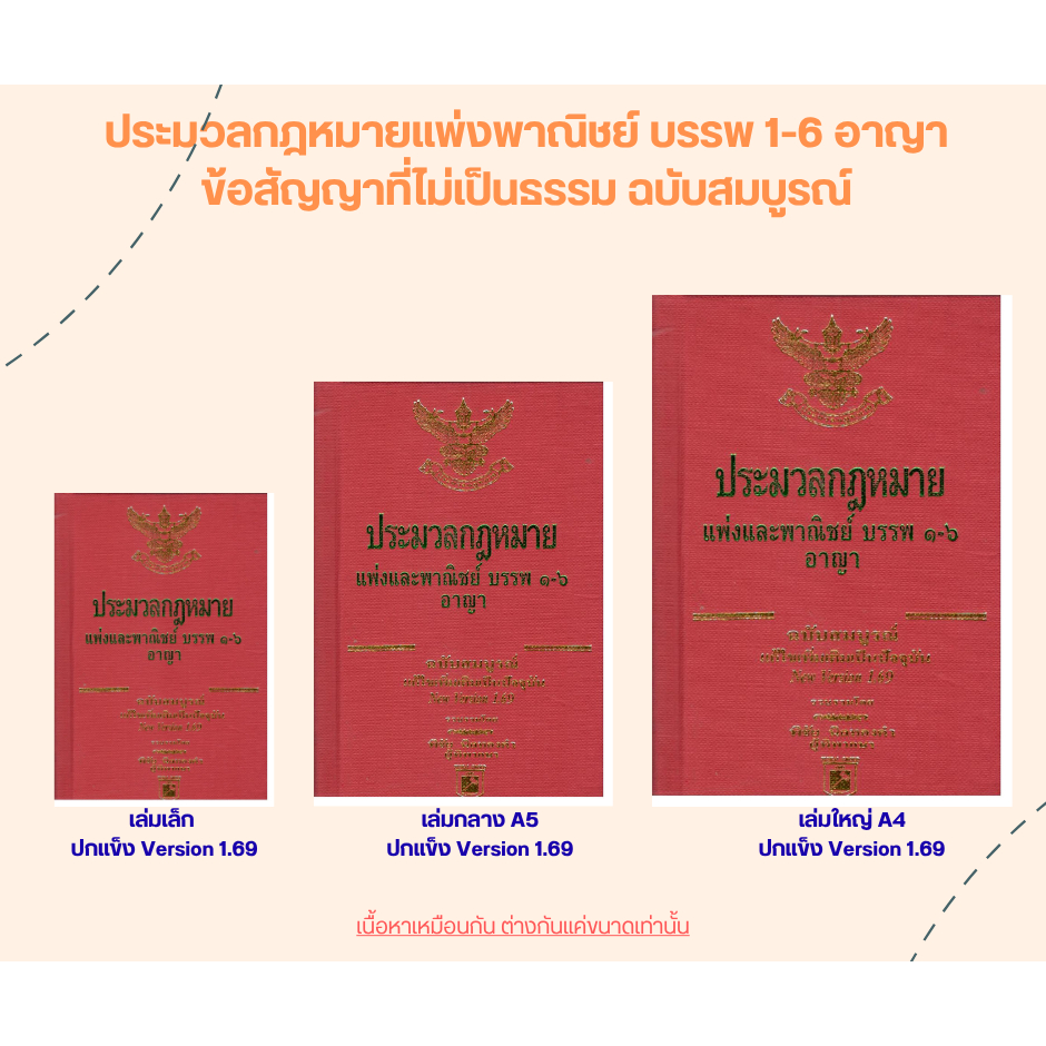 หนังสือ ประมวลกฎหมายแพ่งพาณิชย์ บรรพ 1-6 อาญา ข้อสัญญาที่ไม่เป็นธรรม ฉบับสมบูรณ์ VERSION 1.69