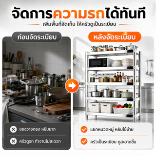 ชั้นเก็บของสแตนเลส 304 ชั้นวางของในครัว 3/4/5ชั้น รับน้ำหนัก 500KG ปรับระดับได้ ติดตั้งง่าย แข็งแรง ทนสนิม ทนทานมาก