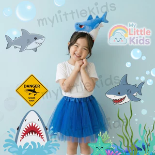 ชุดแฟนซีฉลามเด็กสีเทา ครบเซต ที่คาดผมฉลาม Shark Costume ชุดฮาโลวีนเด็ก ชุดคอสเพลย์เด็ก ชุดสัตว์เด็ก Baby Shark วันเด็ก