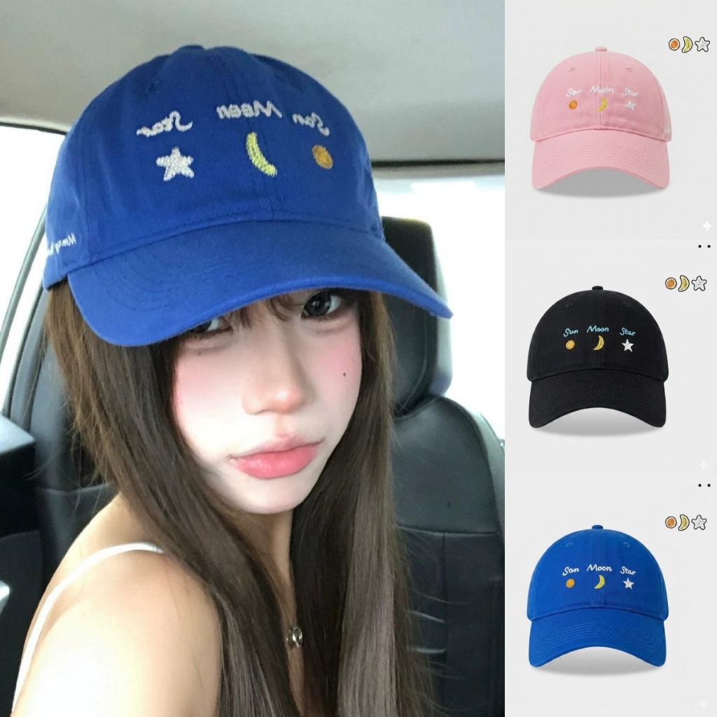 หมวกแก๊ป Sun Moon Star หมวกผ้าคอตตอน 100% สไตล์มินิมอล ใส่ได้ทั้งชายและหญิง หมวกแฟชั่นวัยรุ่น