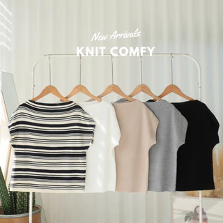 knit comfy เสื้อไหมพรมผ้าไม่หนามากทรงคอปาดผ้าใส่สบาย