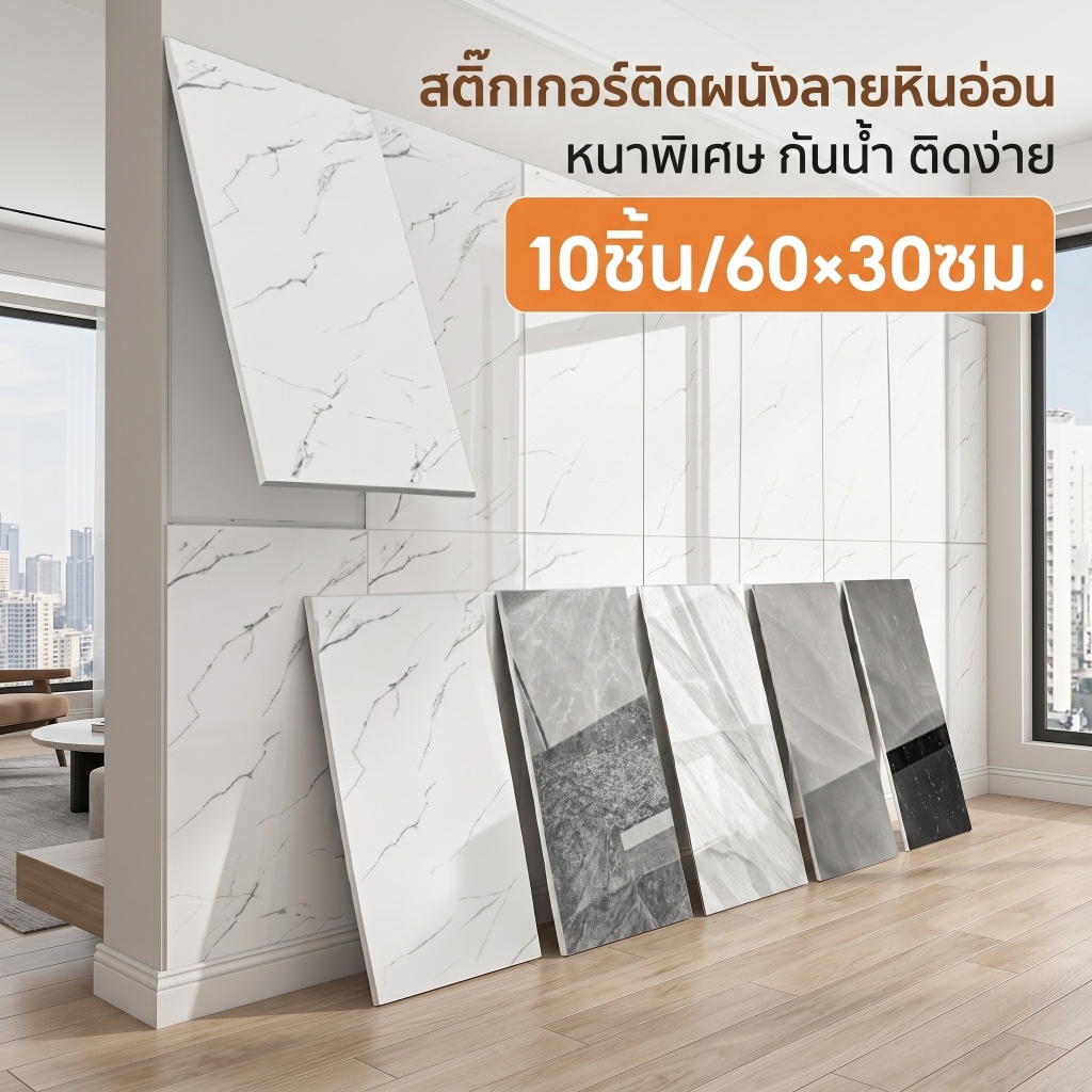 แผ่นpvcติดผนัง วอลล์เปเปอร์ที่สวยงามกาวตนเอง หนา2.5ซม กันน้ำ กันร้อน ติดง่าย ใช้ตกแต่งห้องครัว ห้องน้ำ 30X60cm
