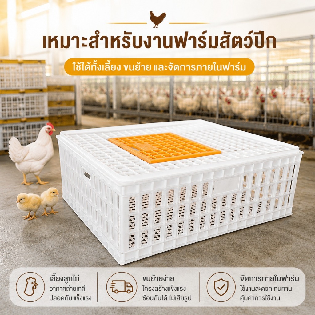 กล่องขนย้ายไก่ ตะกร้าพลาสติกฟาร์มสัตว์ปีก แข็งแรง รูปที่ 2