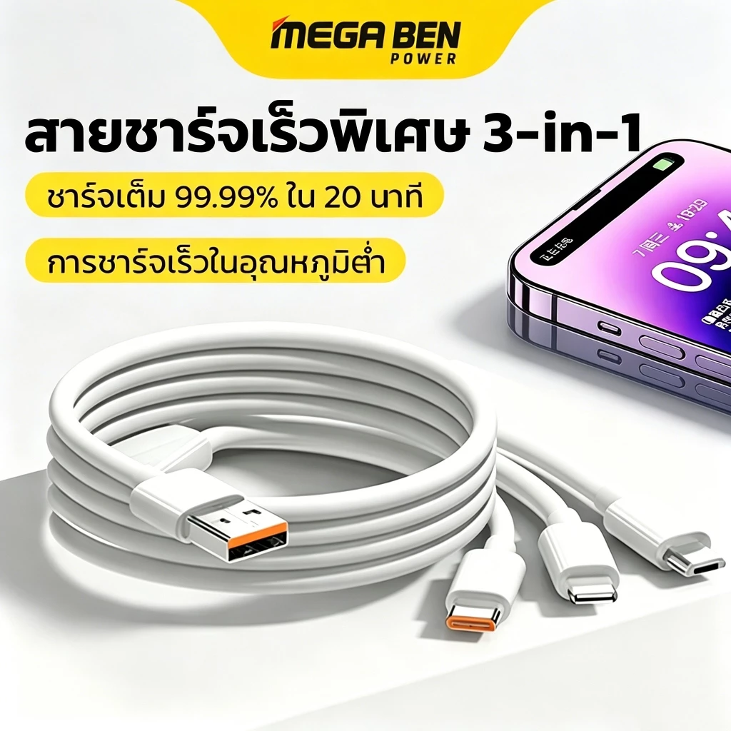 สายชาร์จ Type C Micro Ios Fsat 3 In 1 สําหรับ OPPO Samsung 7A 100W