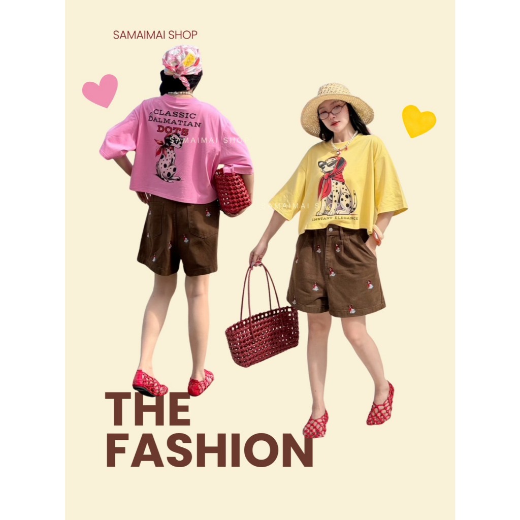 เสื้อยืดแขนสั้น ทรงครอป  สกรีนลายน้องหมาโพกผ้าใส่แว่น แบรนด์แท้ร้านสมัยใหม่