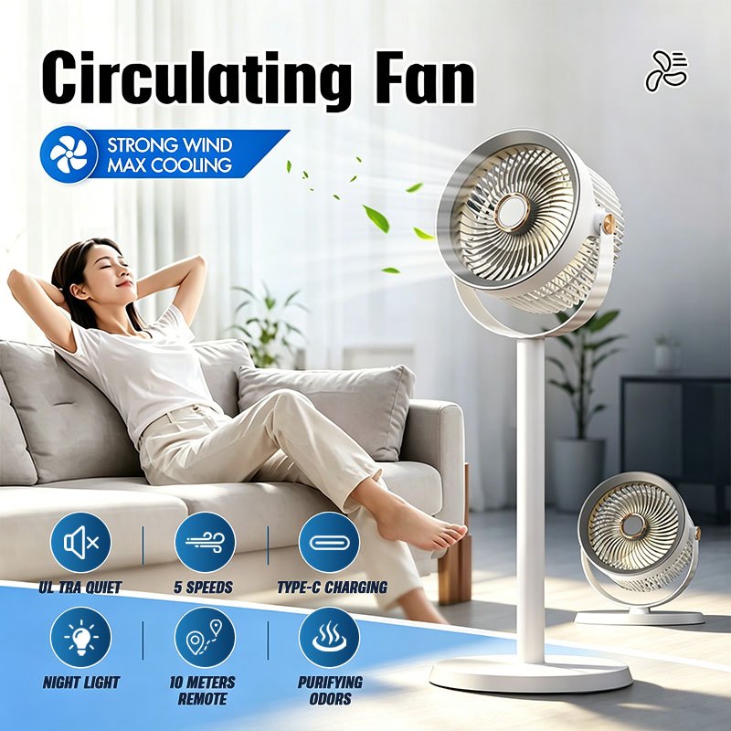 Ground fan, electric fan, strong wind power, silent operation, adjustable height, circulating fan