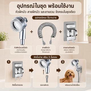 【อาบน้ำสัตว์เลี้ยง】GRACE หัวฝักบัวสำหรับก๊อกน้ำ สีขาว ใช้งานง่าย เหมาะกับล้างสัตว์เลี้ยงและทำความสะอาดบ้าน