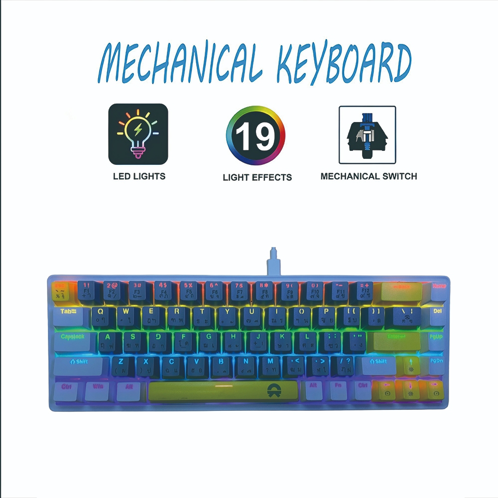 [ซื้อK968แถมฟรีMouse M933]OKER K968 คีย์บอร์ดเกมมิ่ง MECHANICAL BACKLIT ปุ่มBLUE SWITCH