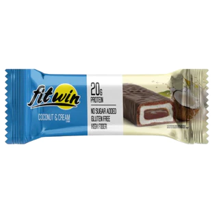 ฟิตวิน โปรตีนบาร์เคลือบช็อกโกแลต : กลิ่นรสครีมมะพร้าว FitWin Protein Bar - Coconut & Cream Flavour