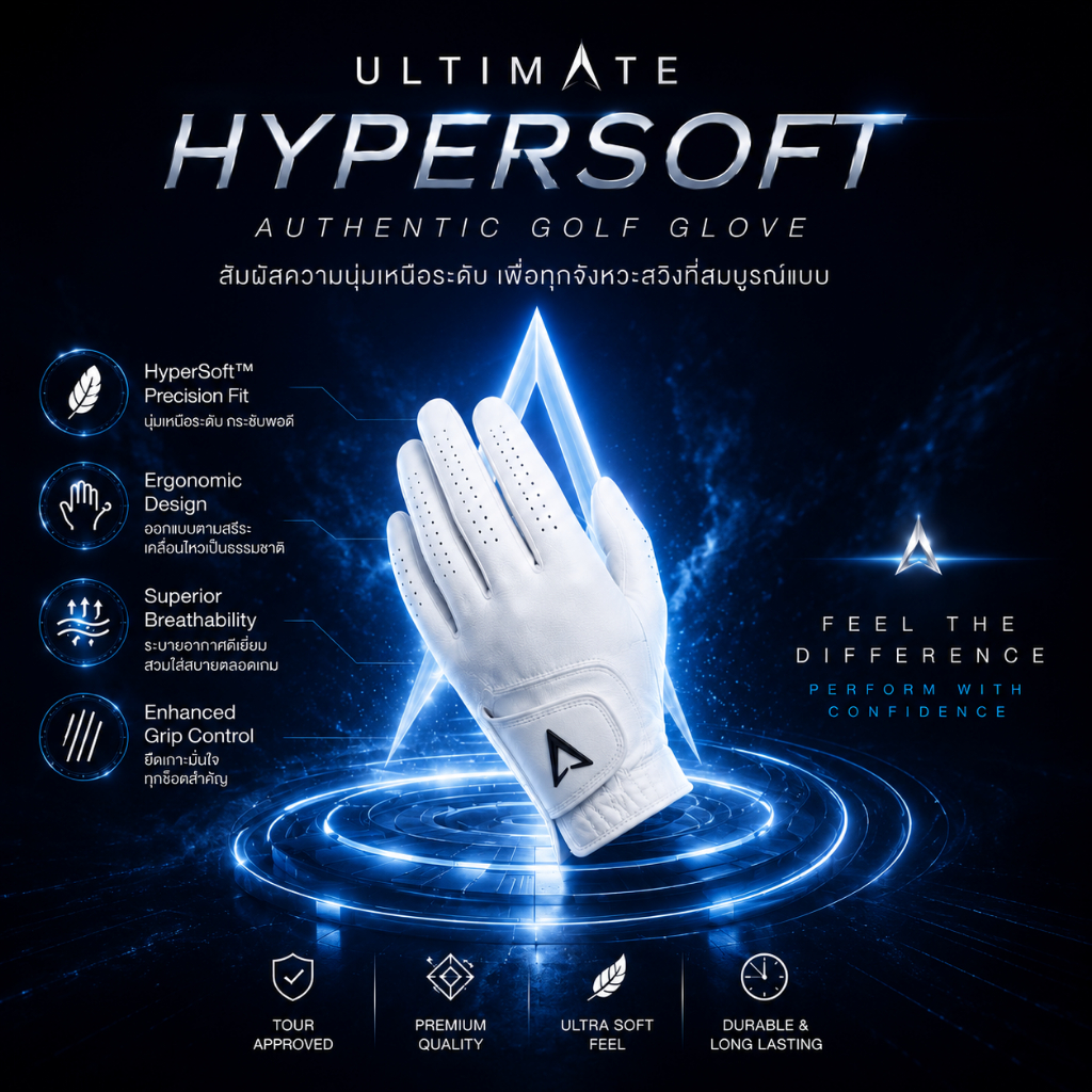 ULTIMATE HYPERSOFT AUTHENTIC™ อัลติเมท ถุงมือกอล์ฟหนังแท้ Premium Cabretta Leather | นุ่มพิเศษ สัมผัสฟีลระดับโปร