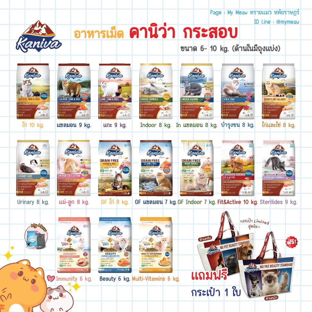 🔥 แถมฟรีกระเป๋า 🔥 Kaniva Cat คานิว่า อาหารเม็ดแมว เกรดพรีเมียม ยกกระสอบ 6-10 kg. สำหรับแมวทุกช่วงวัย