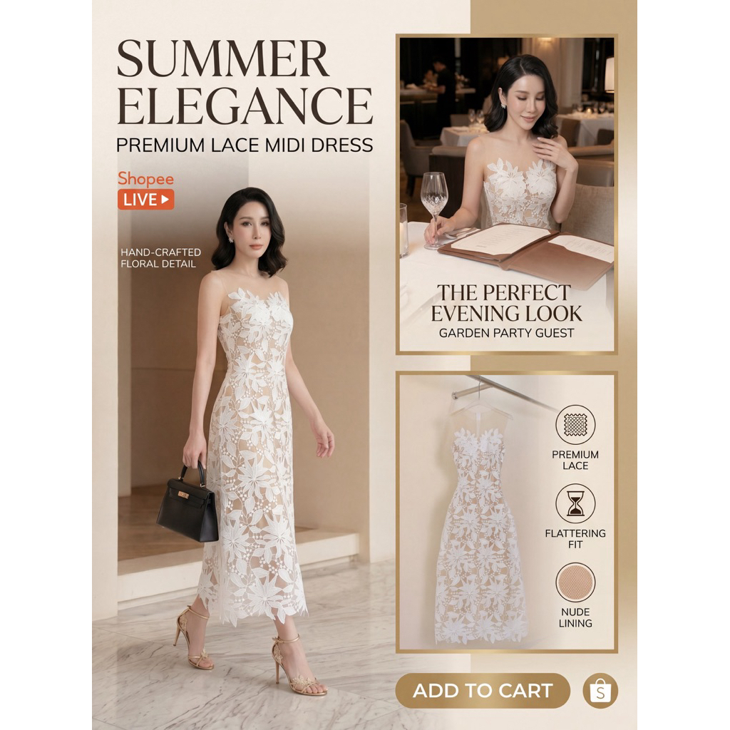 G276     TARA Blanc Bloom Dress เดรสลูกไม้สีขาว ดูแพงแบบเรียบหรู midi dress, lace dress women