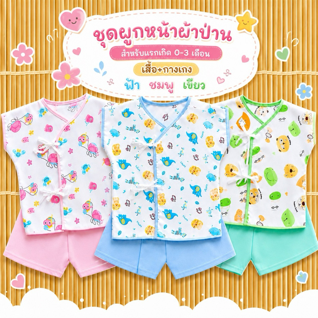 1 ชุดป่านผูกหน้าเด็ก 0-6 เดือน ลายน่ารัก (คละลายตามรอบผลิต)Aily