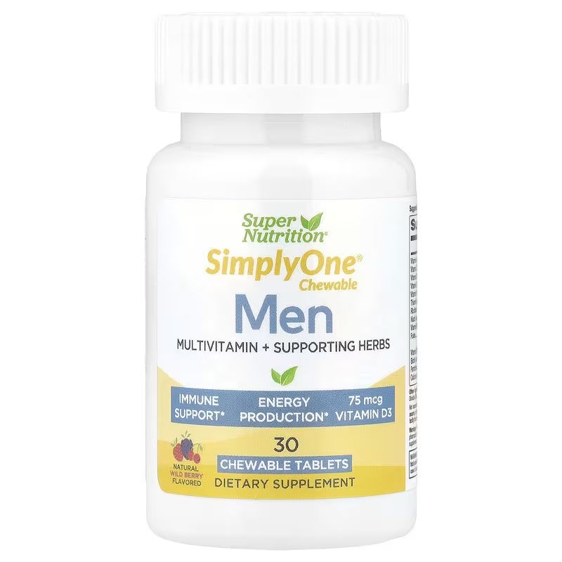 Super Nutrition, SimplyOne®, Men’s Multivitamin + Supporting Herbs 30 Chewable Tablets