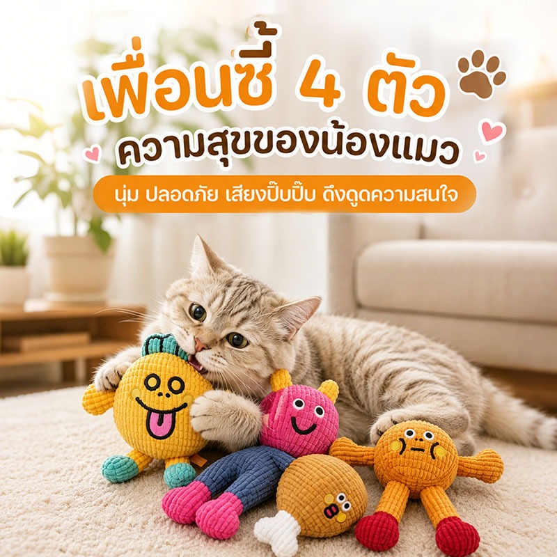 ของเล่นแมว ตุ๊กตาของเล่นหญ้าแมว ตุ๊กตากัดแมว ผ้าฝ้ายPP นุ่มเด้ง ทนกัด ช่วยทำความสะอาดฟัน ล้างน้ำได้
