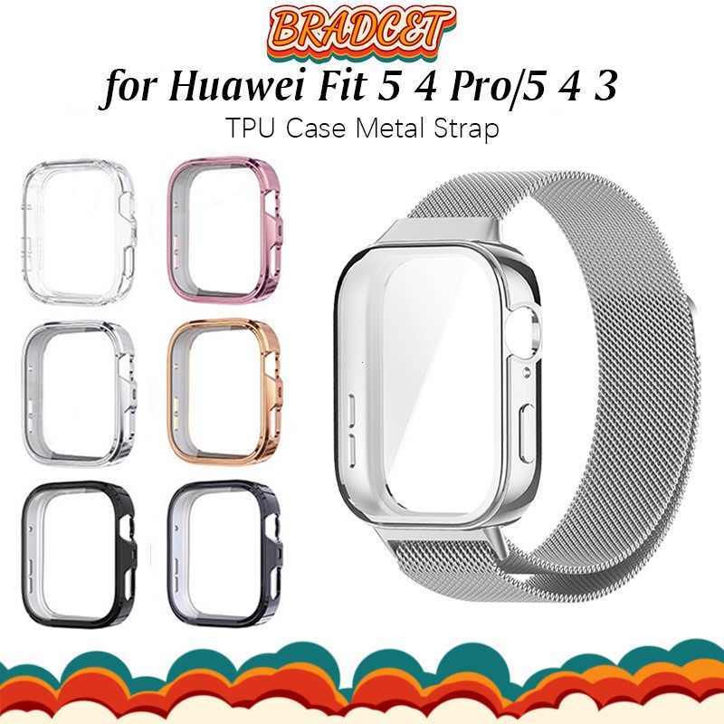 TPU กรณี+Milanese Loop สายรัดโลหะ for Smartwatch Huawei Fit 5/5 Pro/4/4 Pro/3 ผู้ป้องกันหน้าจออ่อนฝากกันชนแถบแม่เหล็กสแ