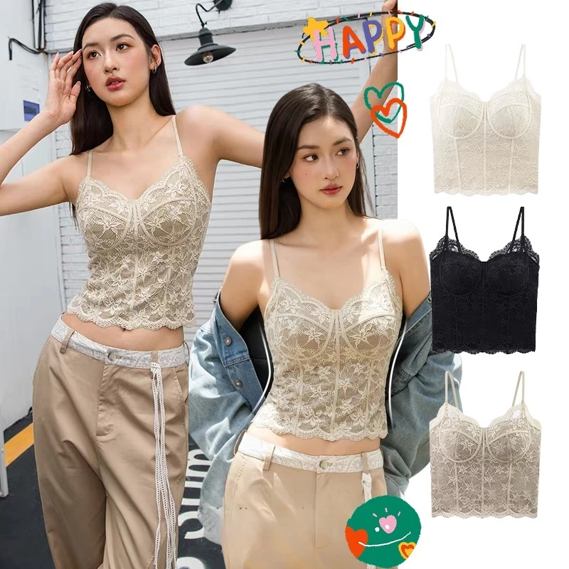 เสื้อกล้ามสายเดี่ยวลูกไม้ ผ้าซาตินเย็น มีเบราในตัว ไม่ต้องใส่เสื้อใน บางเบาระบายอากาศ นุ่มไม่ระคายผิว สายปรับได้ ใส่ซ้อน