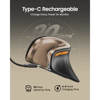 ProtoArc EM11 NL เมาส์แนวตั้ง Ergonomic ไร้สาย Bluetooth 2 ช่อง + 2.4G DPI 8000 ชาร์จได้ สีดำ-ทอง รับประกัน 2 ปี