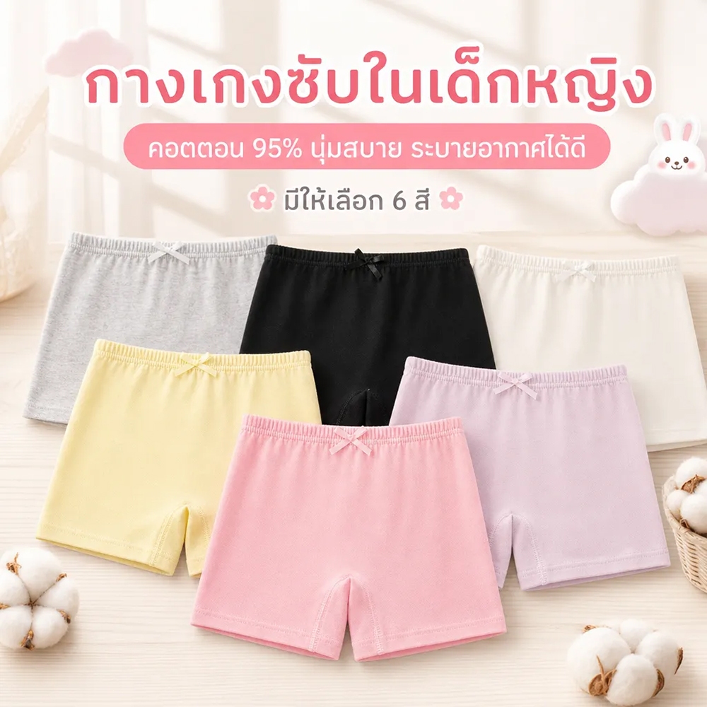 กางเกงซับในเด็กหญิง6 สีให้เลือก กันแสงใส่กับกระโปรง 3-12 ปี คอตตอน 95% นุ่มสบาย