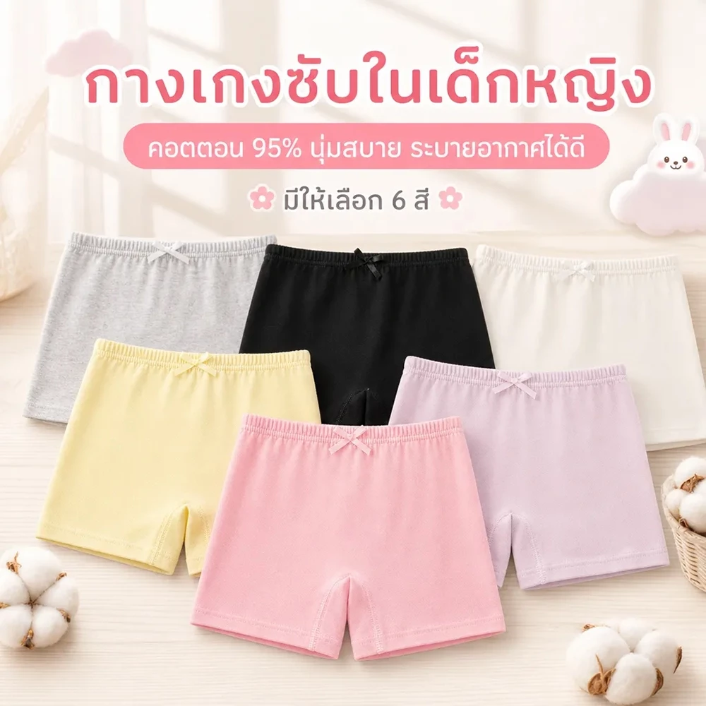 กางเกงซับในเด็กหญิง6 สีให้เลือก กันแสงใส่กับกระโปรง 3-12 ปี คอตตอน 95% นุ่มสบาย