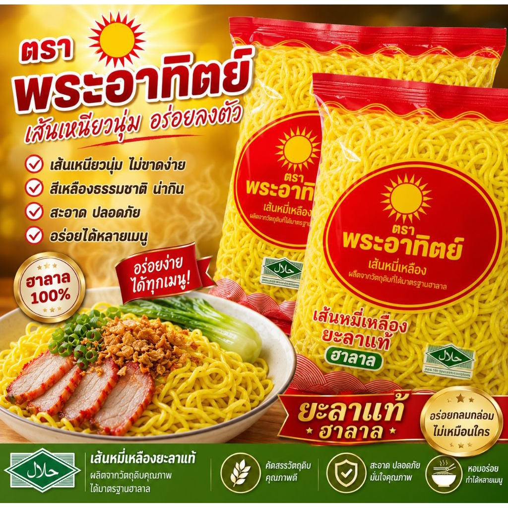 บะหมี่เหลืองใต้แท้ถุง 500 กรัม 2 ถุง