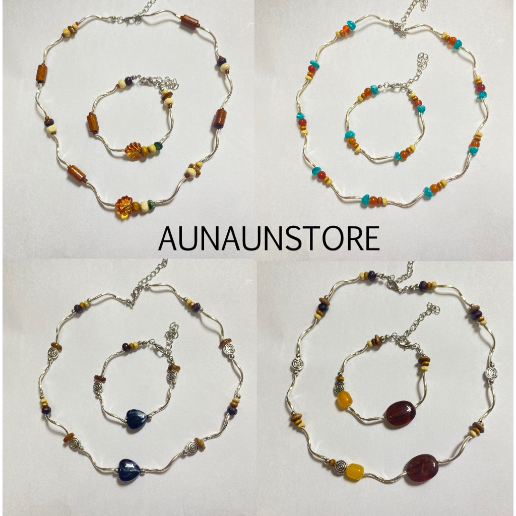 สร้อยคอลูกปัด สร้อยข้อมือ ลูกปัดแก้ว มุก ลูกปัดไม้ ท่อโค้ง เรซิ่นหลากสี Handmade Necklace bracelet Handmade
