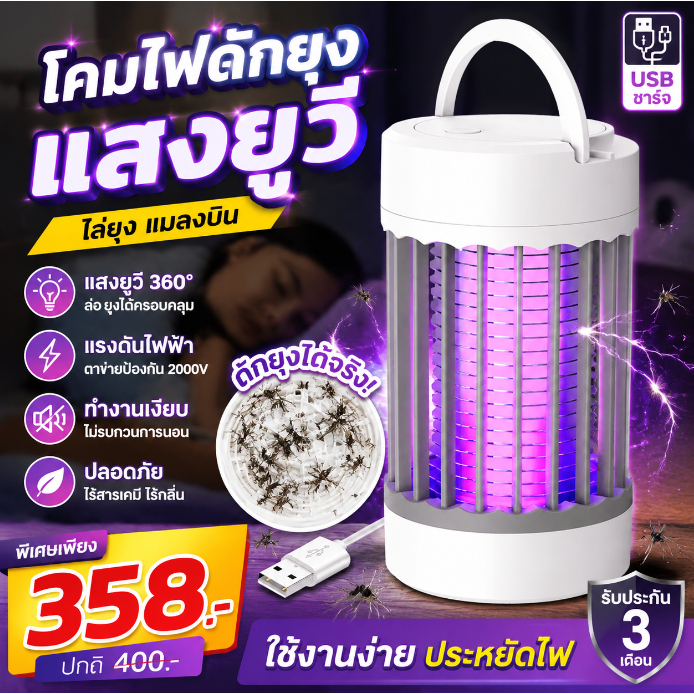 🔥เครื่องดักยุงและแมลง🔥ล่อแมลงด้วยคลื่นแสง 360° ทำงานเงียบ กำจัดยุงในห้องกันยุง และแมง  อัตราการฆ่ายุง99.99% สตรีมีครรภ์แ