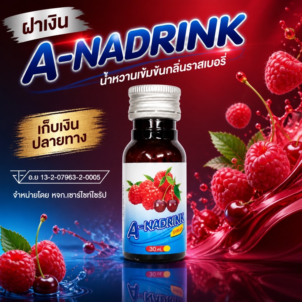 A-NADRINK SYRUP (น้ำหวานเข้มข้นกลิ่นเชอรี่ ) ตรา เอ-นาดริ้งค์ ขนาด 30 ml จำนวด 10 ขวด .....BK3-10