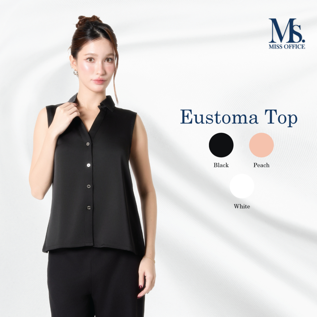 Miss Office เสื้อเชิ้ตคอวีแขนกุด (Eustoma Top) (MT-524)