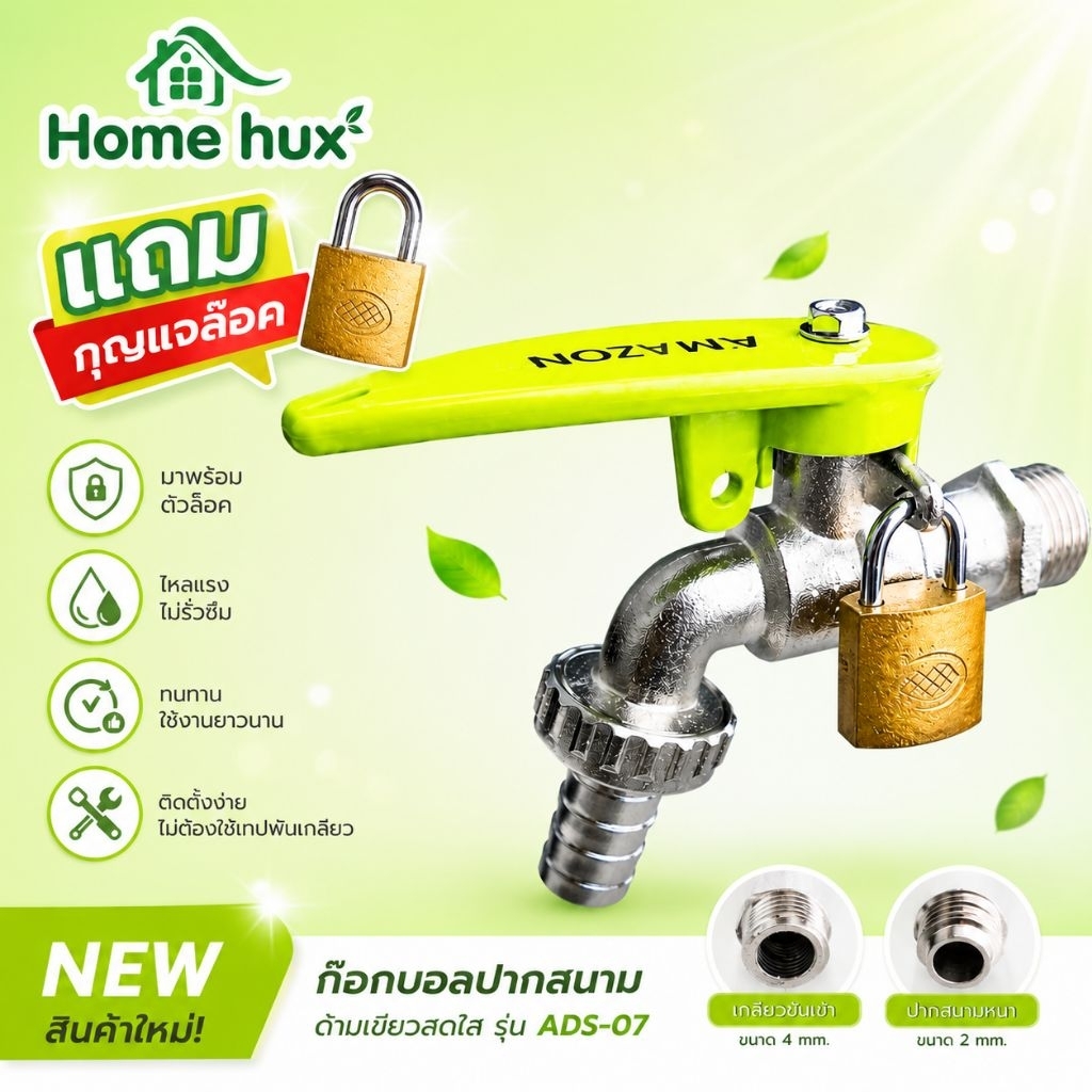 ก๊อกปากสนามกุญแจ1/2" ADS-7 AMAZON แถมกุญแจล๊อคทนทานแข็งแรงไม่เป็นสนิม