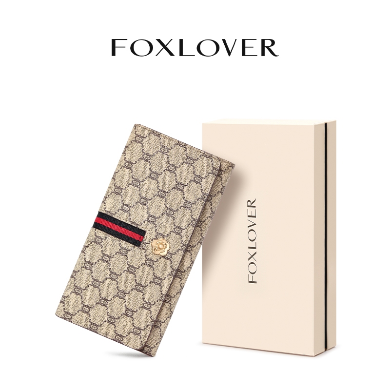 FOXLOVER กระเป๋าเงินยาวผู้หญิง สไตล์ลักซูรี ยุโรป-อเมริกา สีน้ำตาลกาแฟ สไตล์น้อยคนใช้รีสอร์ท