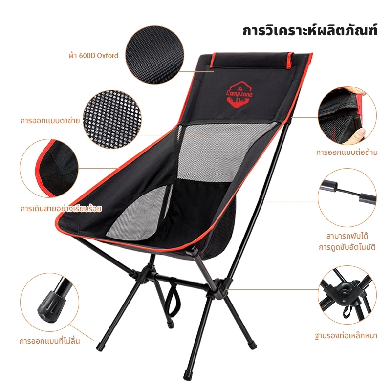 CampZone เก้าอี้สนามเดินป่าพับได้ 600D Oxford thumbnail 7