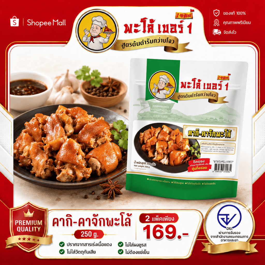 โปรโมชั่นพิเศษช่วงเวลาจำกัด: ขาหมูตุ๋นพร้อมทาน 2 แพ็ค เพียง 169 บาท | ปราศจากสารปรุงแต่ง เหมาะสำหรับเป็นของว่างยามดึกสำห