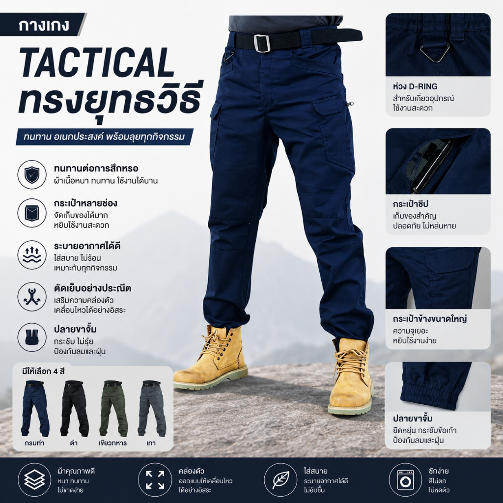 UniWear |  IX7/IX9 กางเกงคาร์โก้ชาย กางเกงยุทธวิธี  สไตล์แทคติคอล กระเป๋าเฉียง สีดำ COD