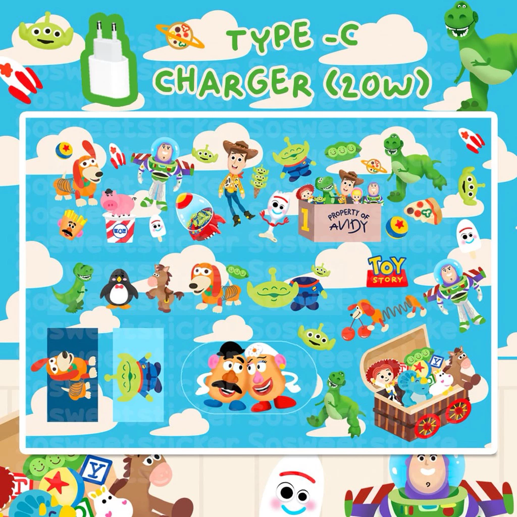 Sticker Toystory ติดหัวสายชาร์จ IPhone IPad ((ขากลม 20w))