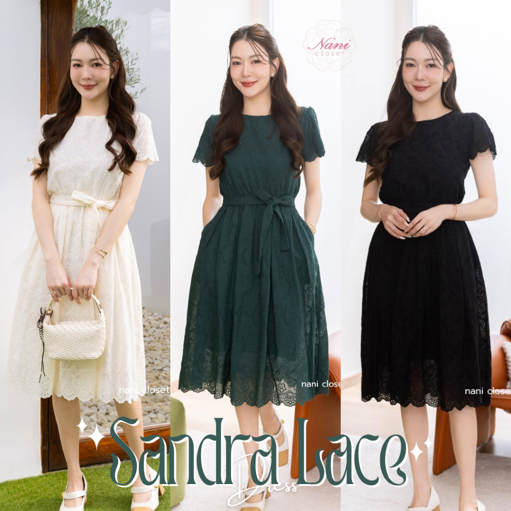 Sandra Lace Dress เดรสผ้าเชิงลูกไม้มาใหม่! เนื้อนิ่ม ใส่สบาย ตัวเดรสมีซับในทั้งชุดและมีกระเป๋า