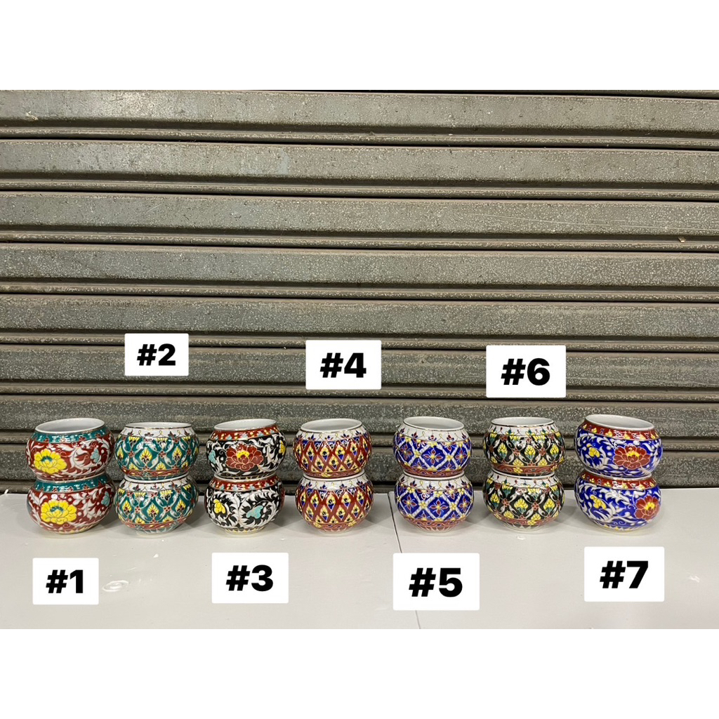 ถ้วยลายเบญจรงค์ (ใหญ่) 1 คู่ สำหรับใส่กรงนกหัวจุก