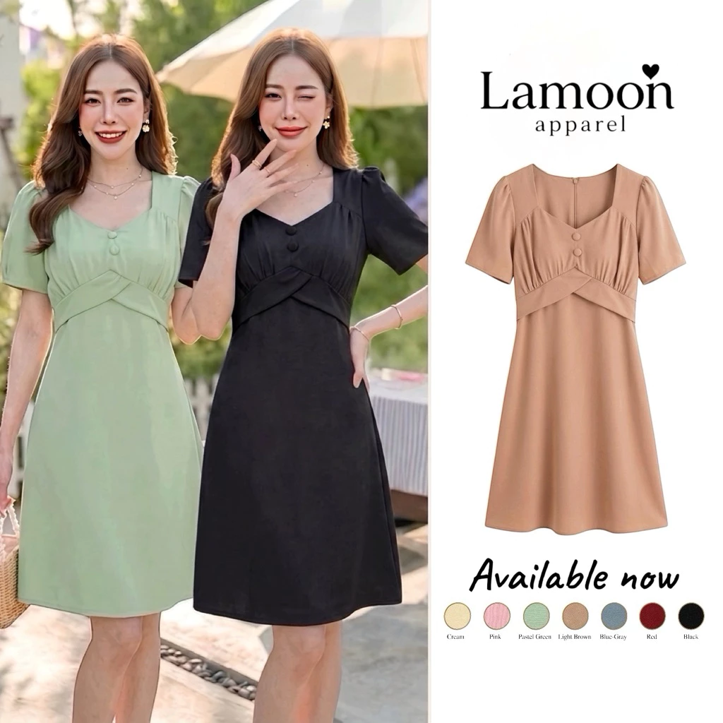 [พร้อมส่ง] Angel dress - เดรสทรงเอแต่งจีบอก ป้าย VERA ชุดไปงานแต่ง ชุดไปคาเฟ่ ผ้าบาร์บี้ by Lamoon Apparel